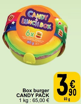 Promotions Box burger candy pack - Candypack - Valide de 26/03/2024 à 30/03/2024 chez Cora