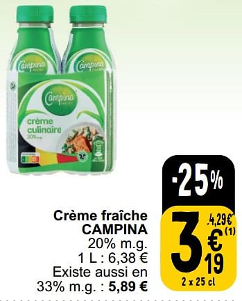 Promoties Crème fraîche campina - Campina - Geldig van 26/03/2024 tot 30/03/2024 bij Cora
