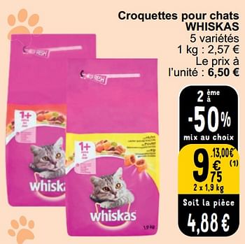 Promoties Croquettes pour chats whiskas - Whiskas - Geldig van 26/03/2024 tot 30/03/2024 bij Cora