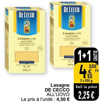 Promotions Lasagne de cecco all’uovo - De Cecco - Valide de 26/03/2024 à 30/03/2024 chez Cora