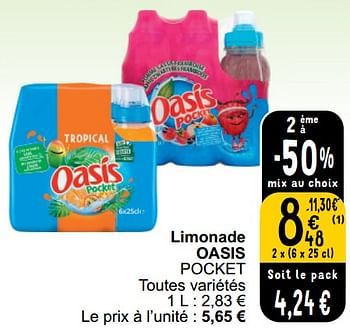 Promoties Limonade oasis pocket - Oasis - Geldig van 26/03/2024 tot 30/03/2024 bij Cora