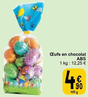 Promotions Oeufs en chocolat abs - Abs Sweet - Valide de 26/03/2024 à 30/03/2024 chez Cora