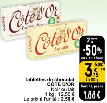 Promoties Tablettes de chocolat côte d`or - Cote D'Or - Geldig van 26/03/2024 tot 30/03/2024 bij Cora