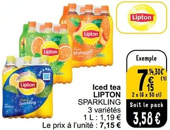 Promotions Iced tea lipton sparkling - Lipton - Valide de 26/03/2024 à 30/03/2024 chez Cora