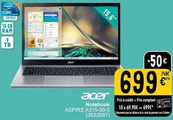 Promotions Acer notebook aspire a315-59-5 - Acer - Valide de 26/03/2024 à 08/04/2024 chez Cora