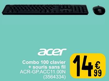 Promotions Combo 100 clavier + souris sans fil acr-gp.acc11.00n - Acer - Valide de 26/03/2024 à 08/04/2024 chez Cora