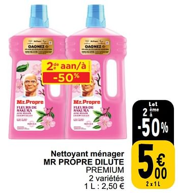 Promotions Nettoyant ménager mr propre dilute premium - Mr. Propre - Valide de 26/03/2024 à 30/03/2024 chez Cora