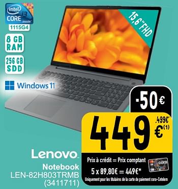 Promoties Lenovo notebook len-82h803trmb - Lenovo - Geldig van 26/03/2024 tot 08/04/2024 bij Cora