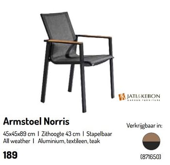 Promoties Armstoel norris - Jati & Kebon - Geldig van 17/02/2024 tot 31/08/2024 bij Oh'Green