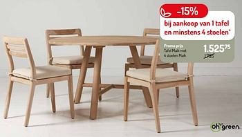 Promoties Tafel maik met 4 stoelen maik - Huismerk - Oh'Green - Geldig van 17/02/2024 tot 31/08/2024 bij Oh'Green