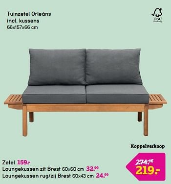 Promoties Tuinzetel orleàns incl. kussens - Huismerk - Leen Bakker - Geldig van 24/03/2024 tot 07/04/2024 bij Leen Bakker