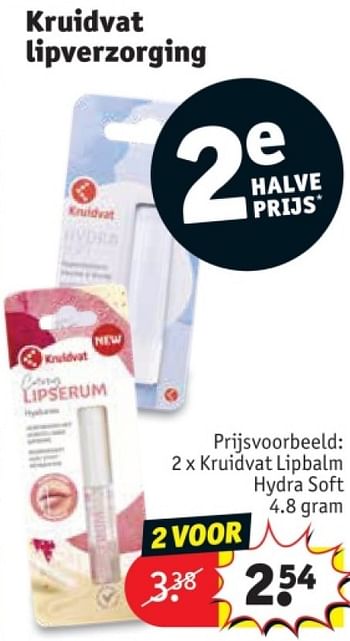 Promoties Kruidvat lipbalm hydra soft  - Huismerk - Kruidvat - Geldig van 25/03/2024 tot 07/04/2024 bij Kruidvat