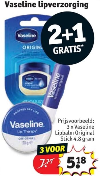 Promoties Vaseline lipbalm original stick - Vaseline  - Geldig van 25/03/2024 tot 07/04/2024 bij Kruidvat