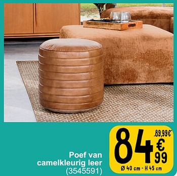 Promoties Poef van camelkleurig leer - Huismerk - Cora - Geldig van 26/03/2024 tot 08/04/2024 bij Cora