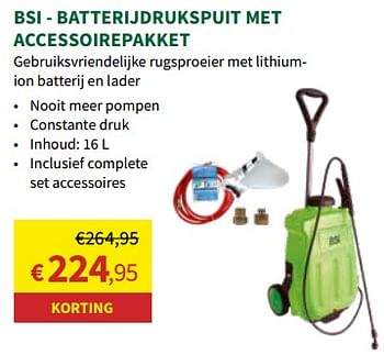 Promotions Batterijdrukspuit met accessoirepakket - BSI - Valide de 27/03/2024 à 07/04/2024 chez Horta