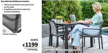 Promoties Goa tafel met melbourne stoelen - Huismerk - Horta - Geldig van 27/03/2024 tot 07/04/2024 bij Horta