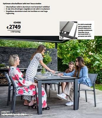 Promotions Optimum uitschuifbare tafel met tosca stoelen - Produit maison - Horta - Valide de 27/03/2024 à 07/04/2024 chez Horta