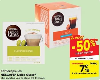 Promoties Capsules café au lait - Nescafe - Geldig van 27/03/2024 tot 02/04/2024 bij Carrefour
