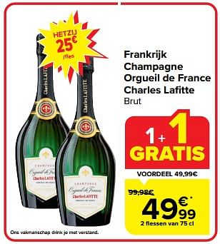 Promoties Frankrijk champagne orgueil de france charles lafitte brut - Champagne - Geldig van 27/03/2024 tot 02/04/2024 bij Carrefour