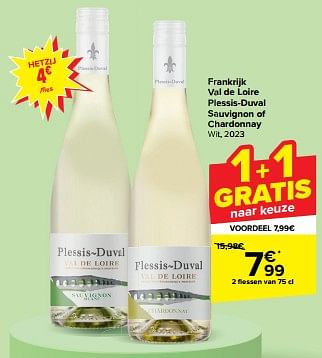 Promoties Frankrijk val de loire plessis-duval sauvignon of chardonnay wit - Witte wijnen - Geldig van 27/03/2024 tot 02/04/2024 bij Carrefour
