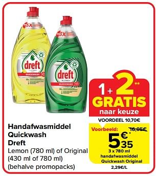 Promoties Handafwasmiddel quickwash original - Dreft - Geldig van 27/03/2024 tot 02/04/2024 bij Carrefour