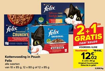 Promoties Kattenvoeding in pouch felix - Purina - Geldig van 27/03/2024 tot 02/04/2024 bij Carrefour