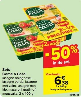 Promotions Lasagne bolognese - Come a Casa - Valide de 27/03/2024 à 02/04/2024 chez Carrefour