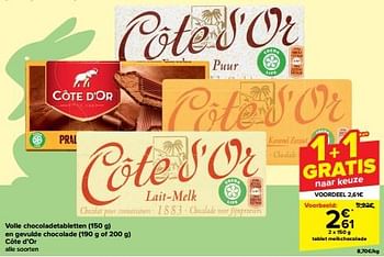 Promotions Tablet melkchocolade - Cote D'Or - Valide de 27/03/2024 à 02/04/2024 chez Carrefour