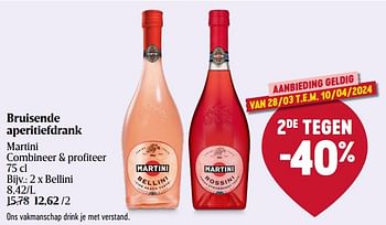 Promoties Bruisende aperitiefdrank bellini - Martini - Geldig van 28/03/2024 tot 03/04/2024 bij Delhaize