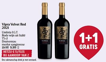 Promoties Vipra velvet red 2021 - Rode wijnen - Geldig van 28/03/2024 tot 03/04/2024 bij Delhaize