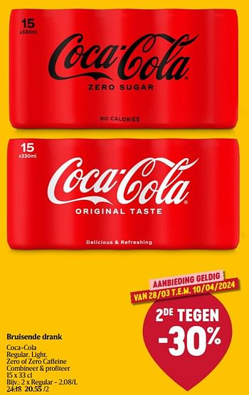 Promoties Bruisende drank coca-cola regular - Coca Cola - Geldig van 28/03/2024 tot 03/04/2024 bij Delhaize