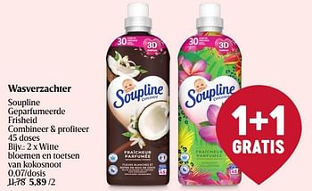 Promoties Wasverzachter witte bloemen en toetsen van kokosnoot - Soupline - Geldig van 28/03/2024 tot 03/04/2024 bij Delhaize
