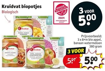 Promoties 8+m bio appel banaan watermeloen - Huismerk - Kruidvat - Geldig van 25/03/2024 tot 07/04/2024 bij Kruidvat