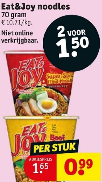 Promoties Eat + joy noodles - Eat&Joy - Geldig van 25/03/2024 tot 07/04/2024 bij Kruidvat