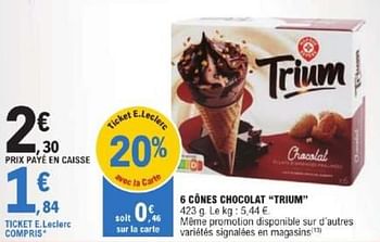Promotions 6 cônes chocolat trium - Trium - Valide de 26/03/2024 à 30/03/2024 chez E.Leclerc