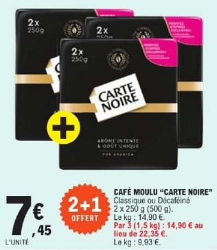 Promotions Café moulu carte noire - CarteNoire - Valide de 26/03/2024 à 30/03/2024 chez E.Leclerc