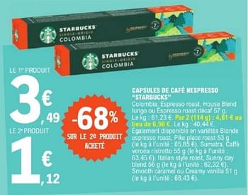 Promoties Capsules de café nespresso starbucks - Starbucks - Geldig van 26/03/2024 tot 30/03/2024 bij E.Leclerc
