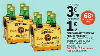 Promoties Cidre quadrette réserve pur jus kerisac - Kerisac - Geldig van 26/03/2024 tot 30/03/2024 bij E.Leclerc