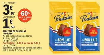 Promoties Tablette de chocolat poulain - Poulain - Geldig van 26/03/2024 tot 30/03/2024 bij E.Leclerc