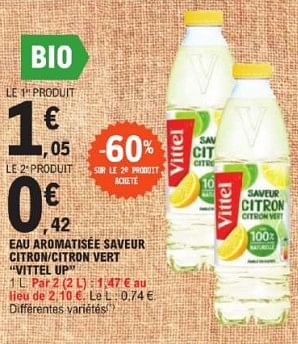 Promoties Eau aromatisée saveur citron citron vert vittel up - Vittel - Geldig van 26/03/2024 tot 30/03/2024 bij E.Leclerc