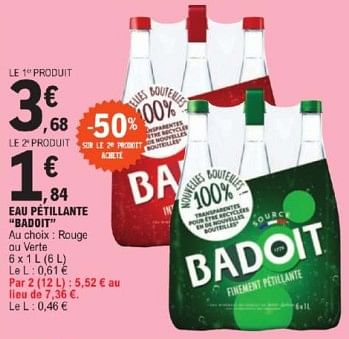 Promotions Eau pétillante badoit - Badoit - Valide de 26/03/2024 à 30/03/2024 chez E.Leclerc