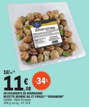 Promotions 48 escargots de bourgogne recette beurre ail et persil romanzini - Romanzini - Valide de 26/03/2024 à 30/03/2024 chez E.Leclerc