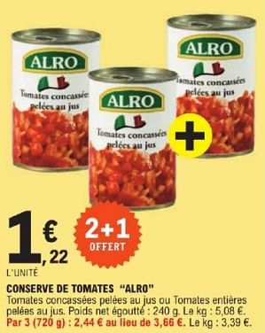 Promoties Conserve de tomates alro - Alro - Geldig van 26/03/2024 tot 30/03/2024 bij E.Leclerc