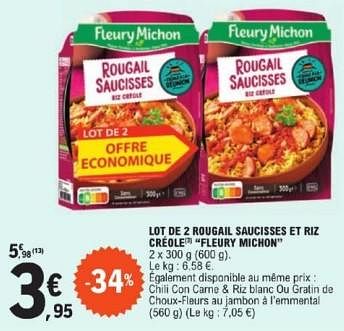Promotions Lot de 2 rougail saucisses et riz créole fleury michon - Fleury Michon - Valide de 26/03/2024 à 30/03/2024 chez E.Leclerc