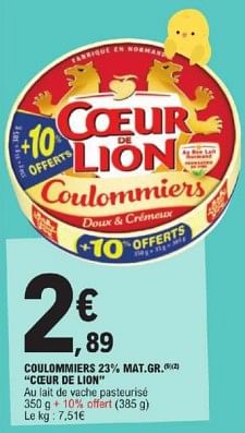 Promotions Coulommiers coeur de lion - Cœur de Lion - Valide de 26/03/2024 à 30/03/2024 chez E.Leclerc