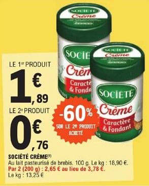 Promoties Société crème - Société - Geldig van 26/03/2024 tot 30/03/2024 bij E.Leclerc