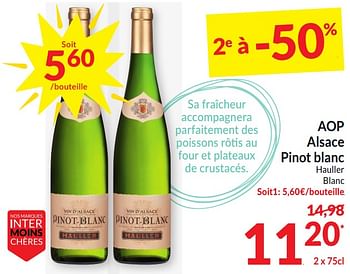 Promoties Aop alsace pinot blanc hauller blanc - Witte wijnen - Geldig van 26/03/2024 tot 01/04/2024 bij Intermarche