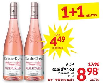 Promotions Aop rosé d’anjou plessis-duval rosé - Vins rosé - Valide de 26/03/2024 à 01/04/2024 chez Intermarche