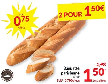 Promotions Baguette parisienne - Produit maison - Intermarche - Valide de 26/03/2024 à 01/04/2024 chez Intermarche