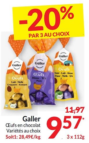 Promotions Galler oeufs en chocolat - Galler - Valide de 26/03/2024 à 01/04/2024 chez Intermarche